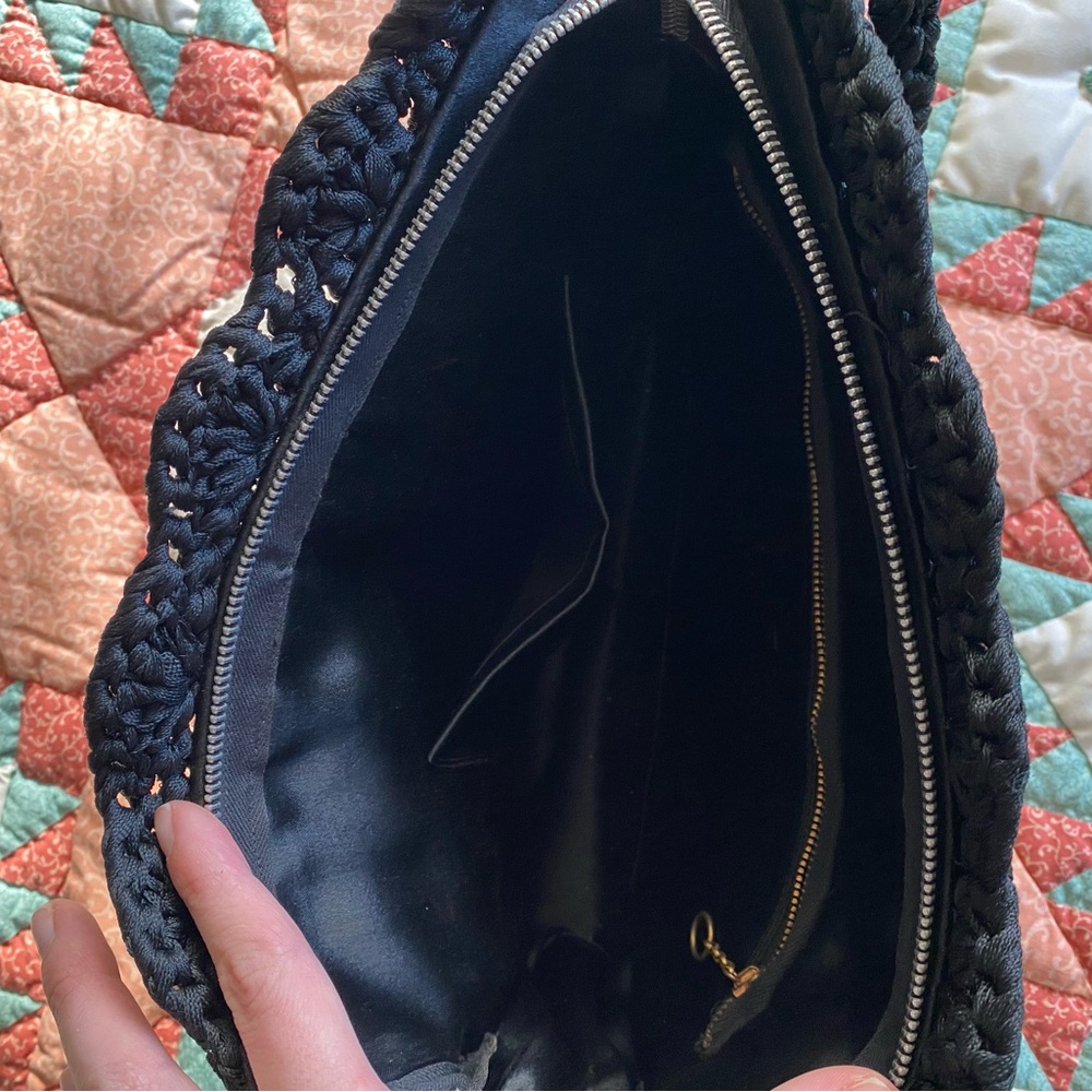 Vintage Black Woven Macrame Shoulder Bag - Picture 7 of 8